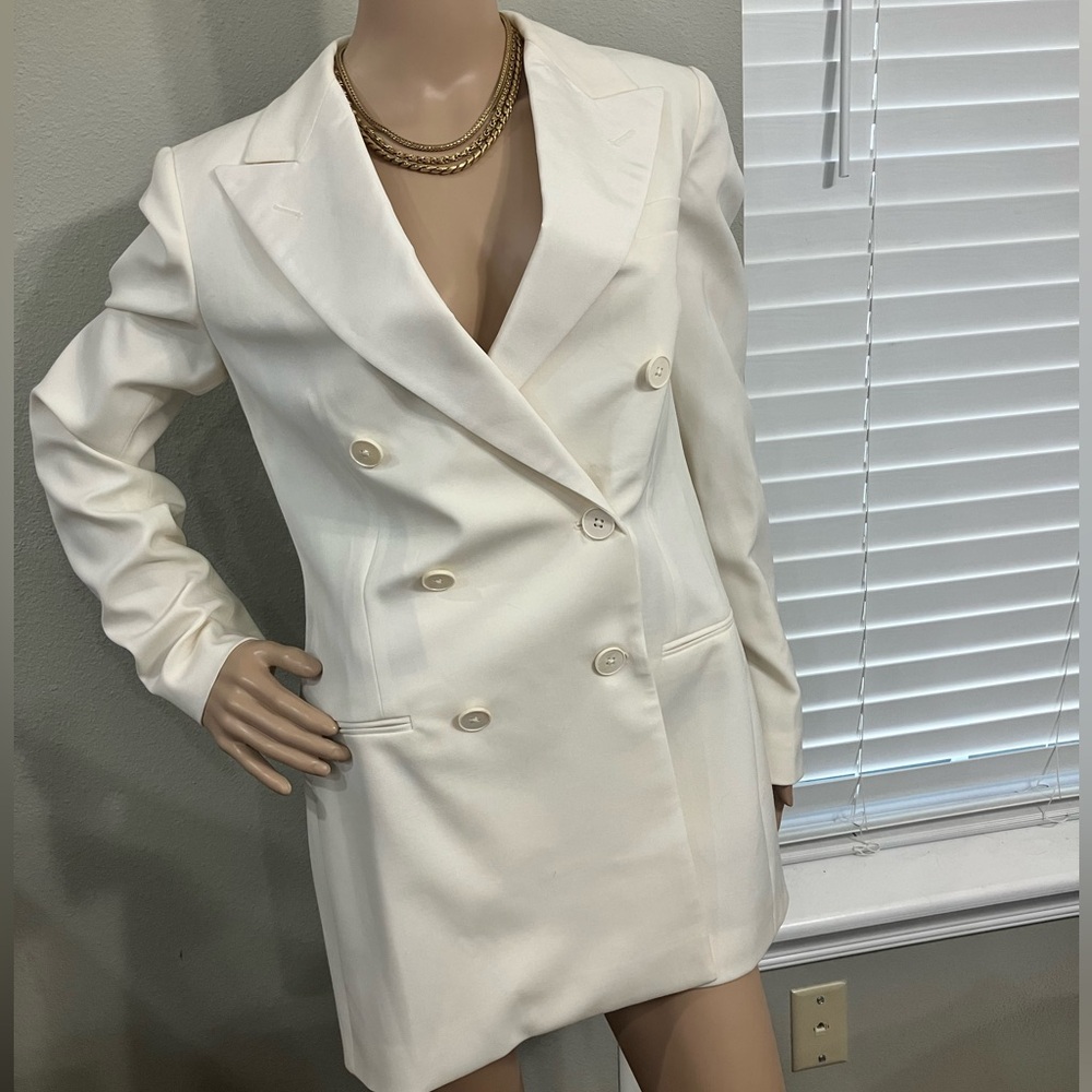 NWT Polo Ralph Lauren Elegant Off White Double Breasted Lined Wool Silk  Blazer